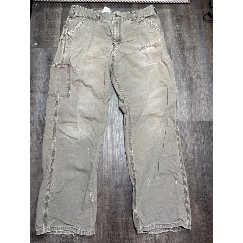Carhartt B151-LBR Original Dungaree Fit Carpenter Pants Brown 34x32 Distressed